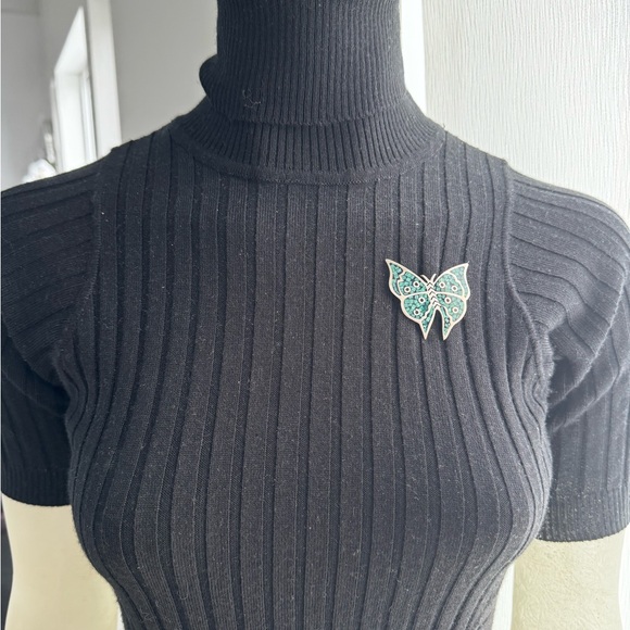 Vtg Large Native Taxco 925 Sterling Silver Inlay Turquoise Butterfly Brooch 13g - Picture 9 of 9